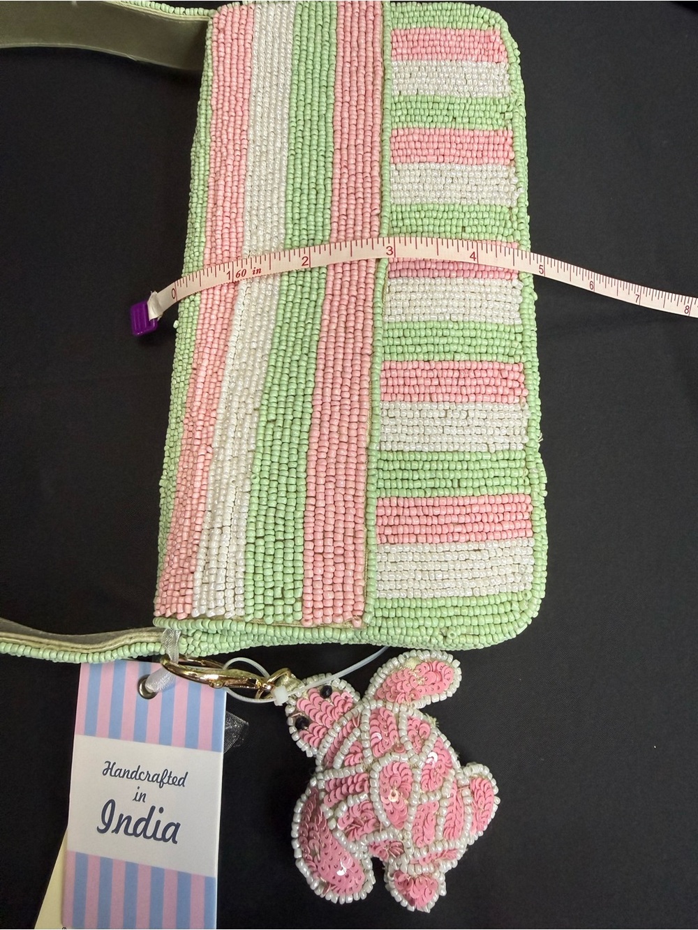 New Viral Beaded Purse Bag Made in India Summer Resort Novelty Stripes Turtle - Picture 6 of 6